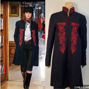 CHANEL Dark Blue Coat with Red Detailing